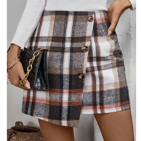 Jacquemus Brown Plaid Asymmetrical Mini Skirt